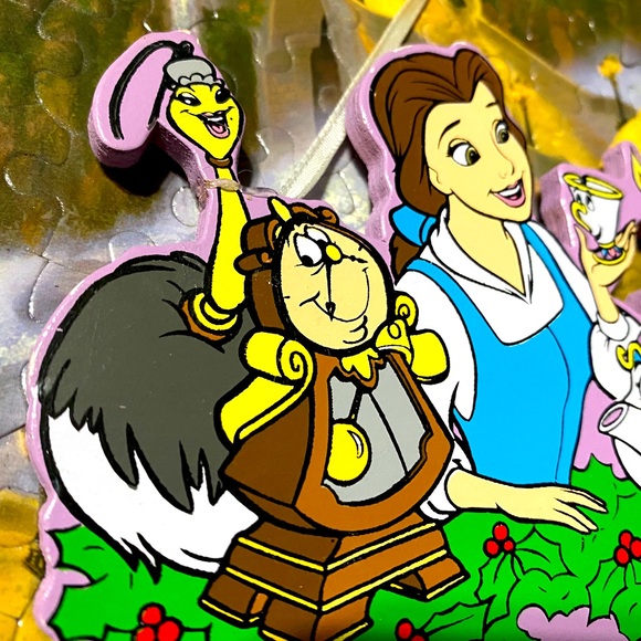 DISNEY’S BEAUTY & THE BEAST VTG 90s KURT ALDER HANDCRAFTED WOODEN XMAS ORNAMENT - Picture 8 of 11